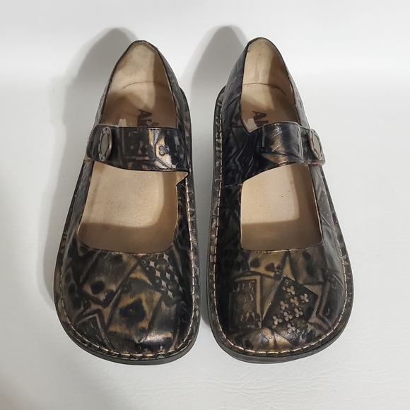 Alegria Deck of Cards Mary Jane Clog Black Gold Womens Shoes Size 41 - Picture 4 of 13